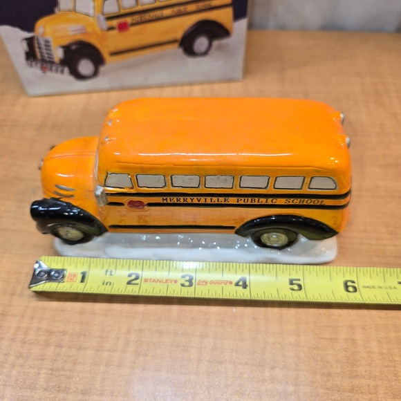 Vintage 1993 Christmas Valley Village Merryville‎ Public School Bus Hand-Painted - Picture 2 of 11